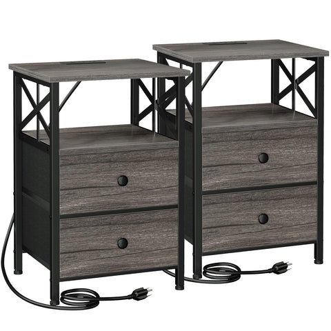 AMHANCIBLE mesita de noche con dos tomas para cargar dispositivos junto a la cama