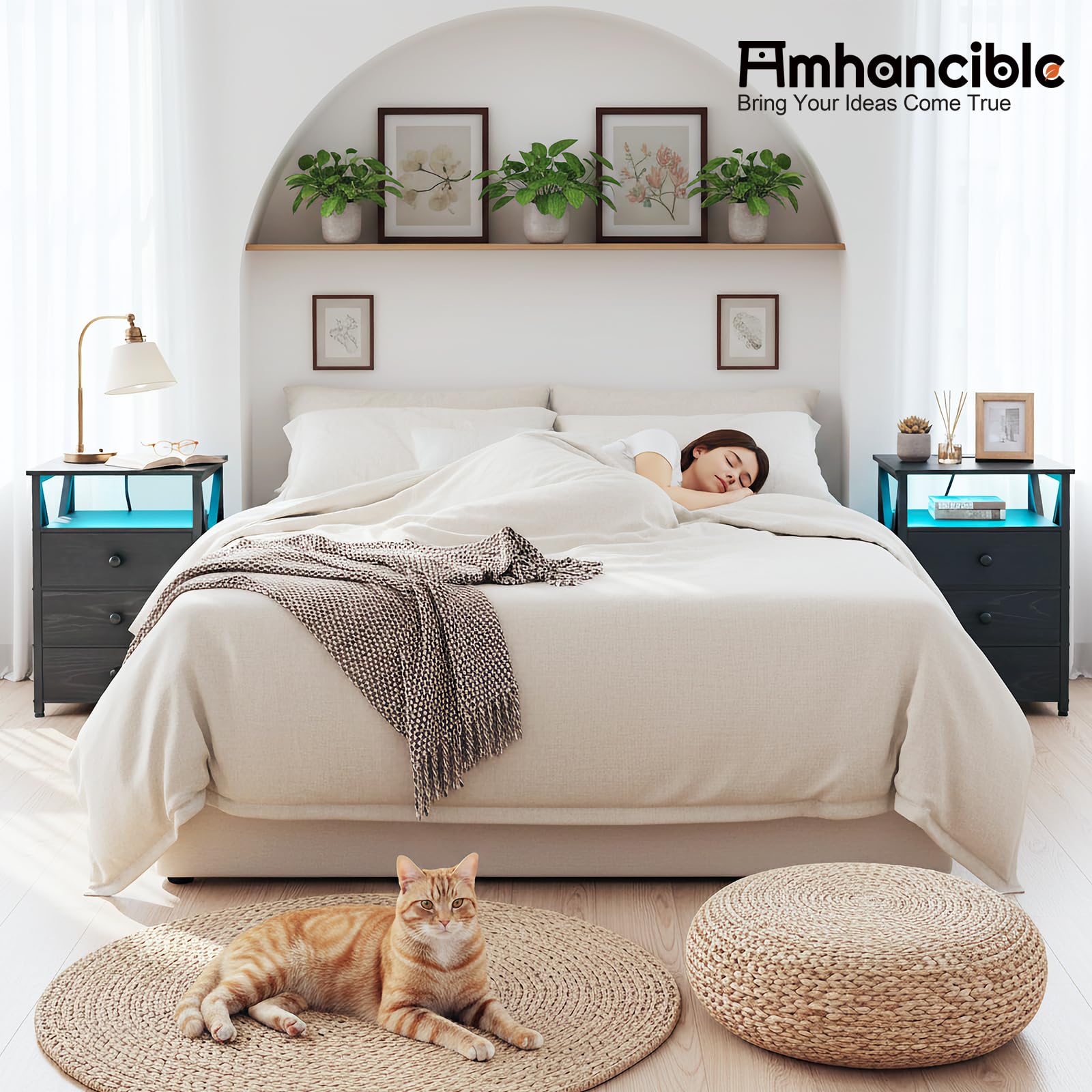 AMHANCIBLE mesita de noche con estación de carga para dispositivos al alcance