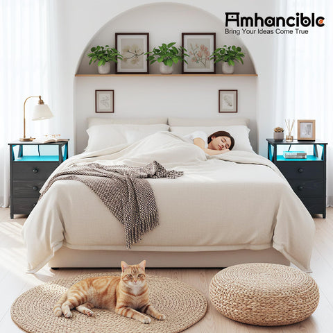 AMHANCIBLE mesita de noche con estación de carga para dispositivos al alcance