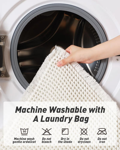 AMOAMI alfombra baño waffle con flecos boho para estilo