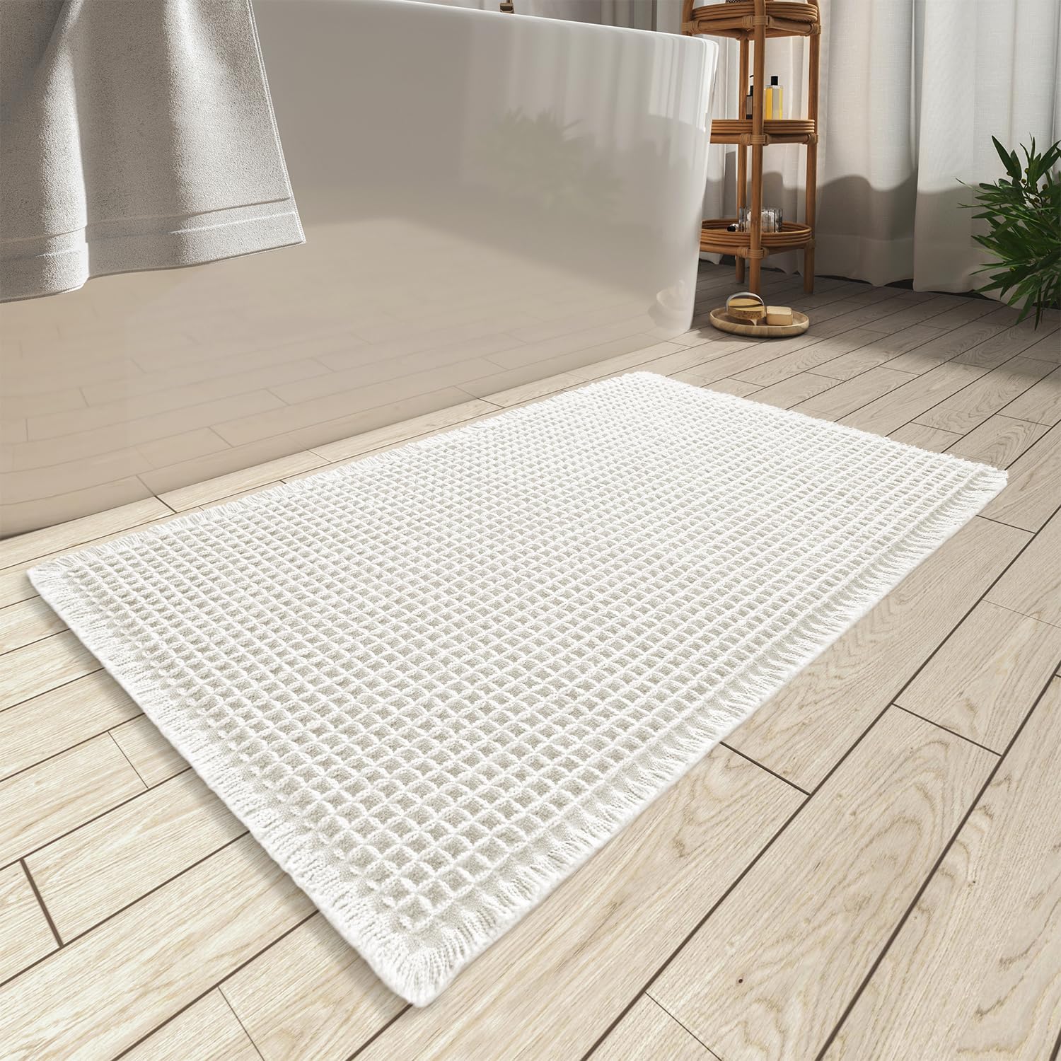 AMOAMI alfombra baño waffle con textura doble para absorción rápida