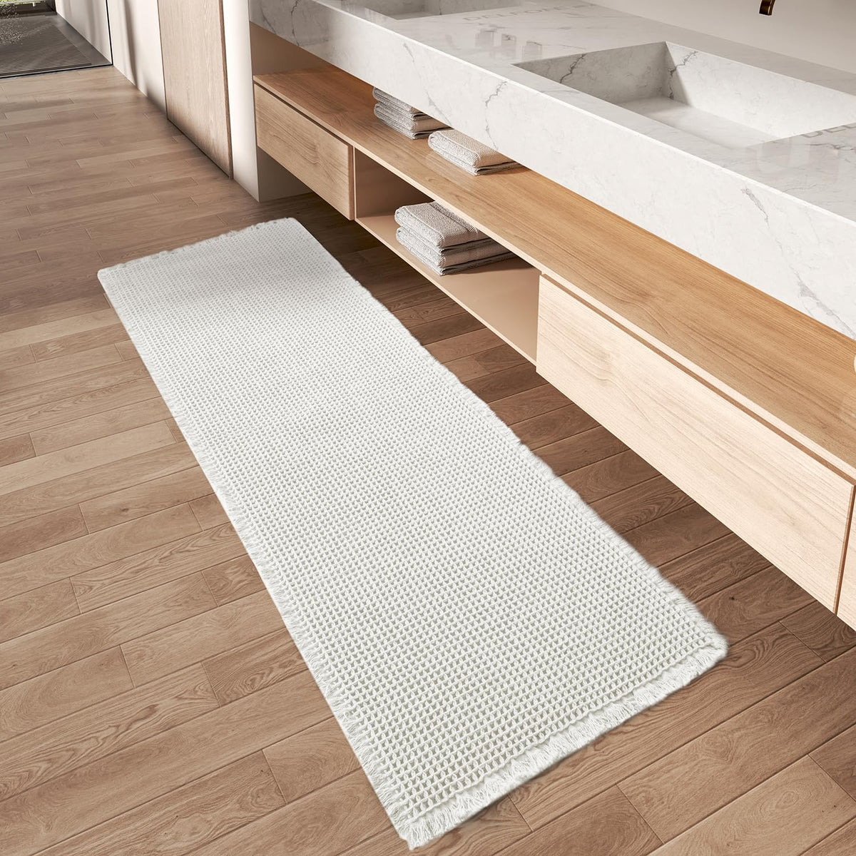 AMOAMI waffle runner: alfombra de baño absorbente para suelos secos