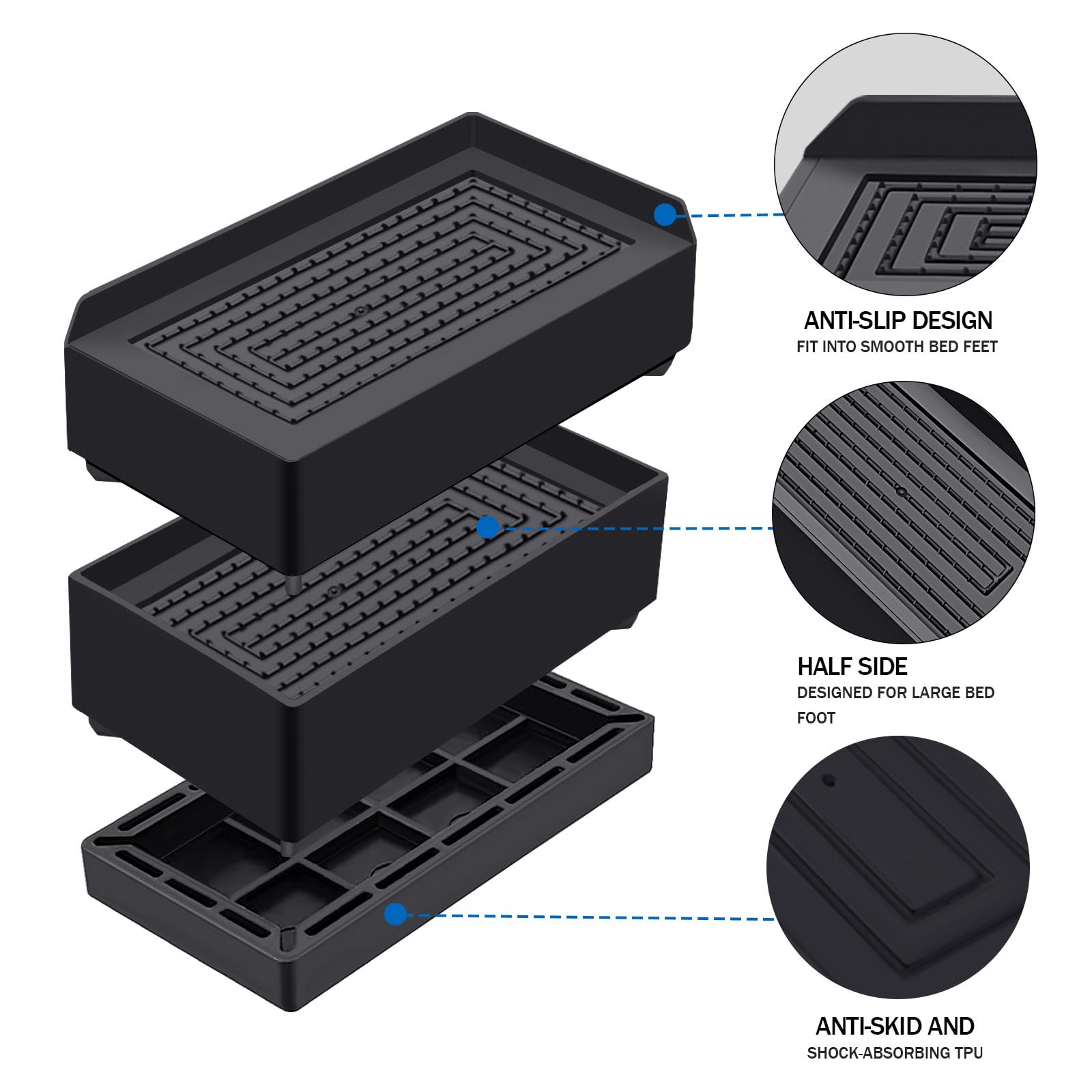 ANNKUT alzadores de muebles de 4 piezas ofrecen estabilidad y ahorro de espacio.