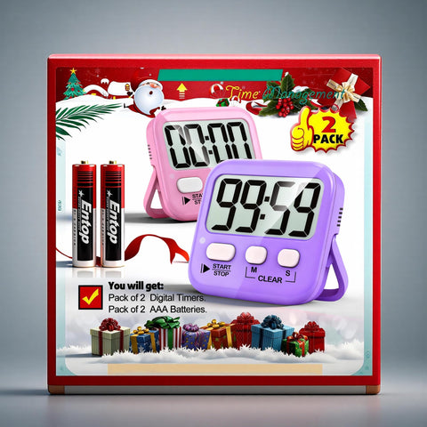 Antonki dos temporizadores digitales con gancho para colgar, fácil de ubicar.