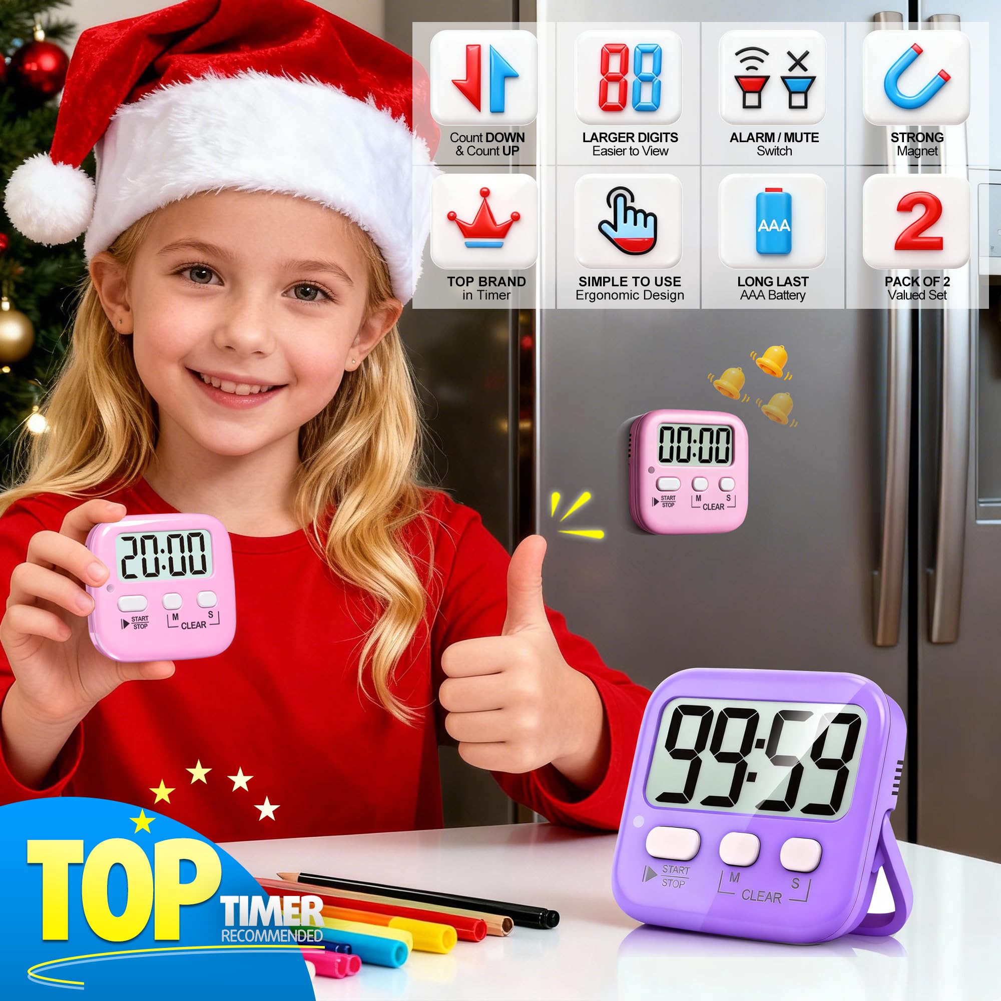 Antonki dos temporizadores digitales con pantalla grande, lectura rápida en la cocina.