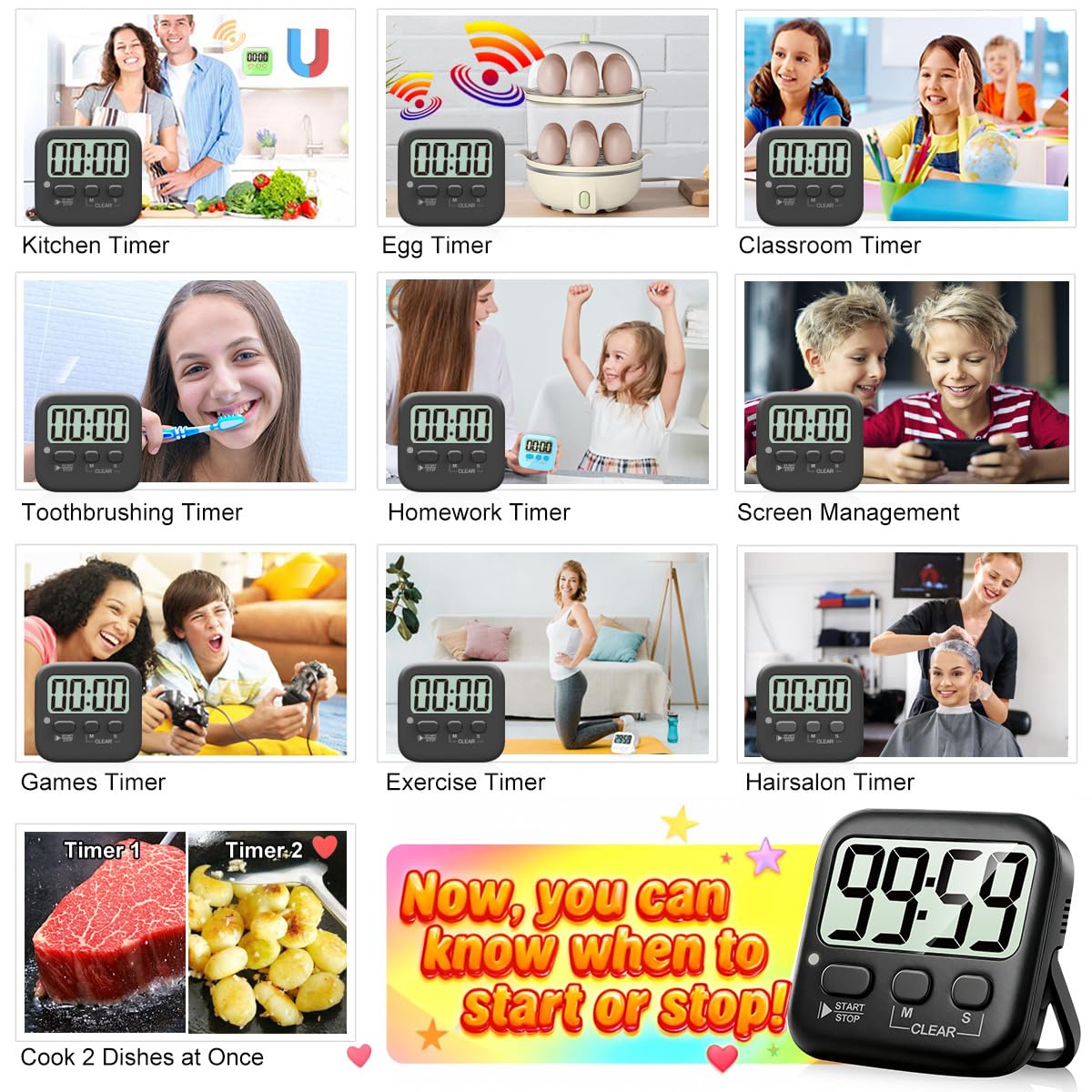 Antonki temporizador compacto con base para ver desde cualquier lado.