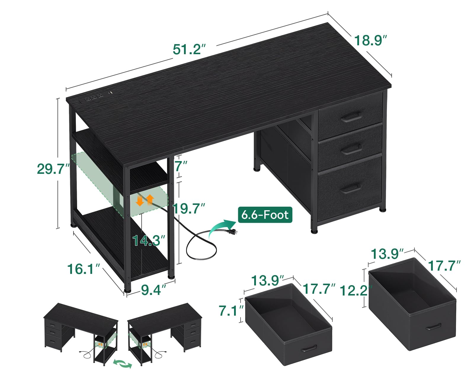 AODK escritorio con estantes de dos niveles para libros y archivos.
