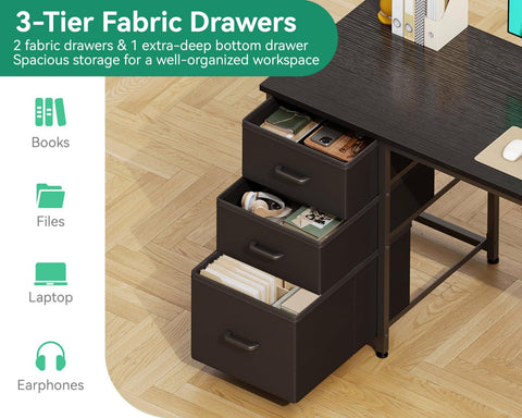 AODK escritorio con puertos USB y toma de energía para cargar dispositivos.