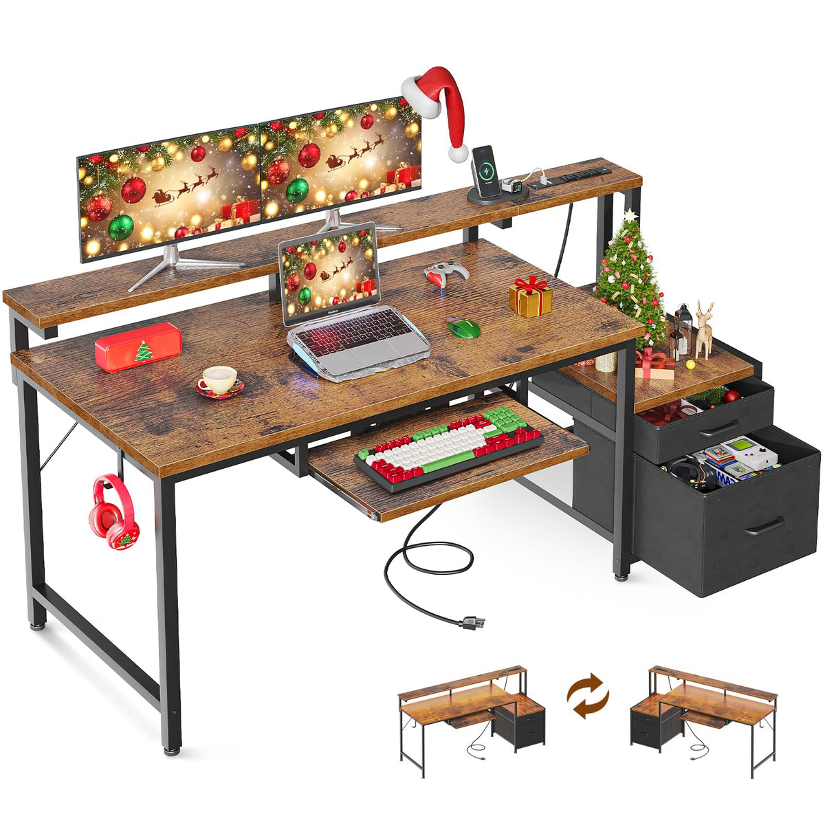 Escritorio AODK de 55 pulgadas con cajones para mantener documentos organizados.