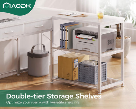 AODK Escritorio L blanco, esquina optimizada para aprovechar el espacio.