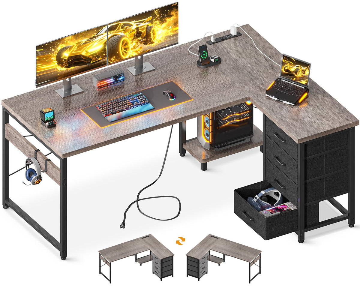 Escritorio en forma de L de AODK con 4 cajones para organización eficiente.