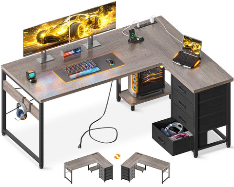 Escritorio en forma de L de AODK con 4 cajones para organización eficiente.