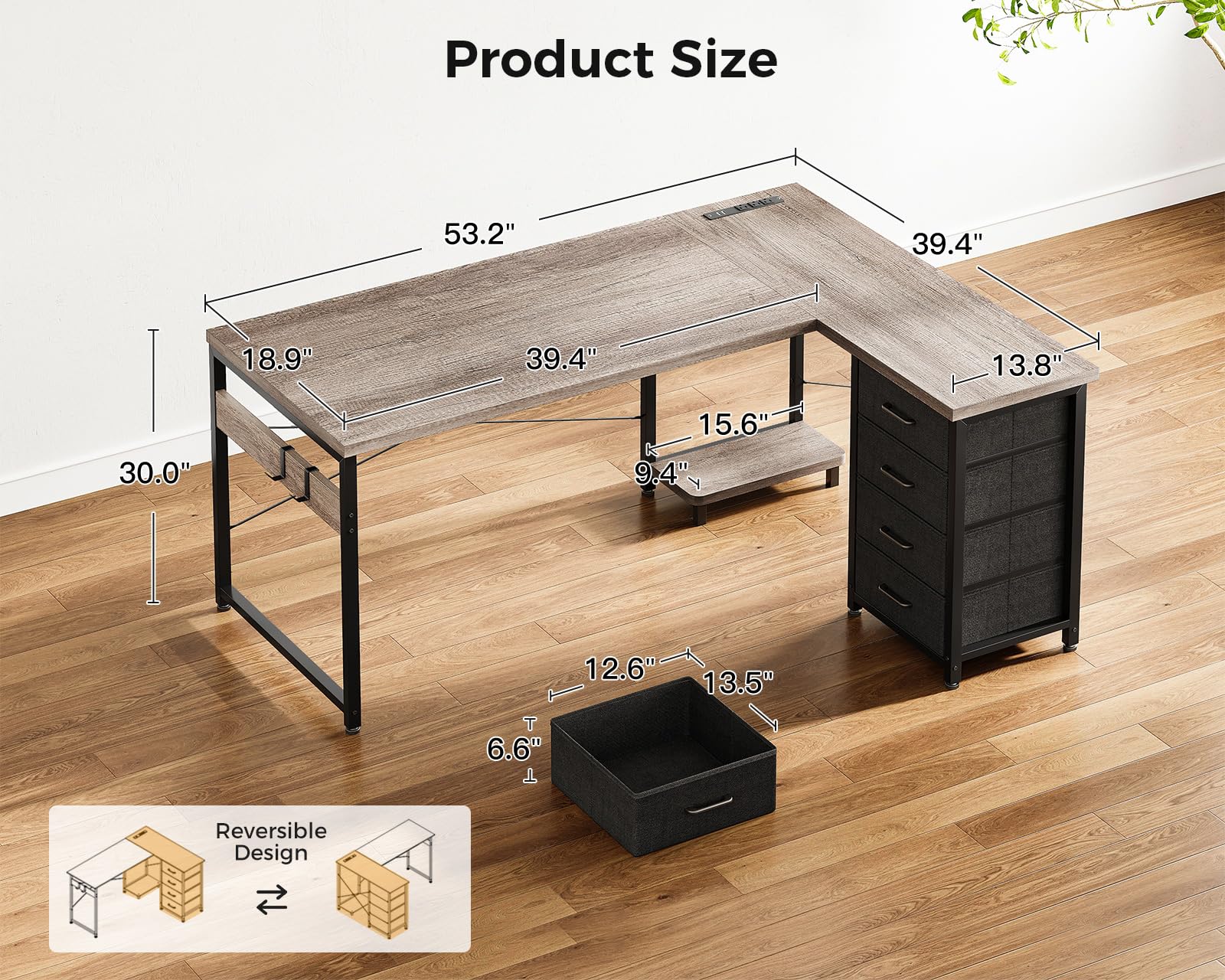 AODK escritorio L con soporte para host, optimizando el espacio.