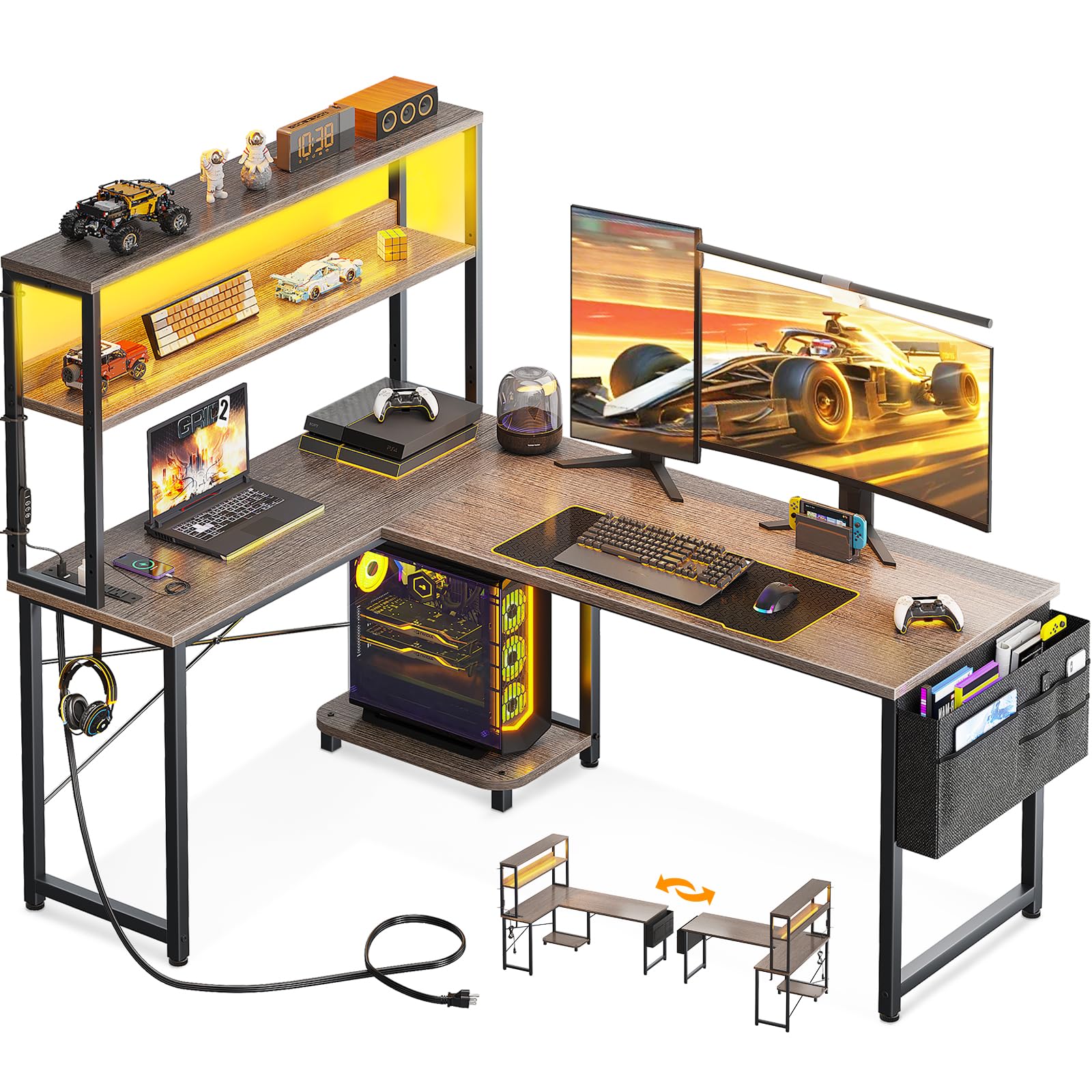 AODK Escritorio L en forma de L, optimiza esquinas y espacio