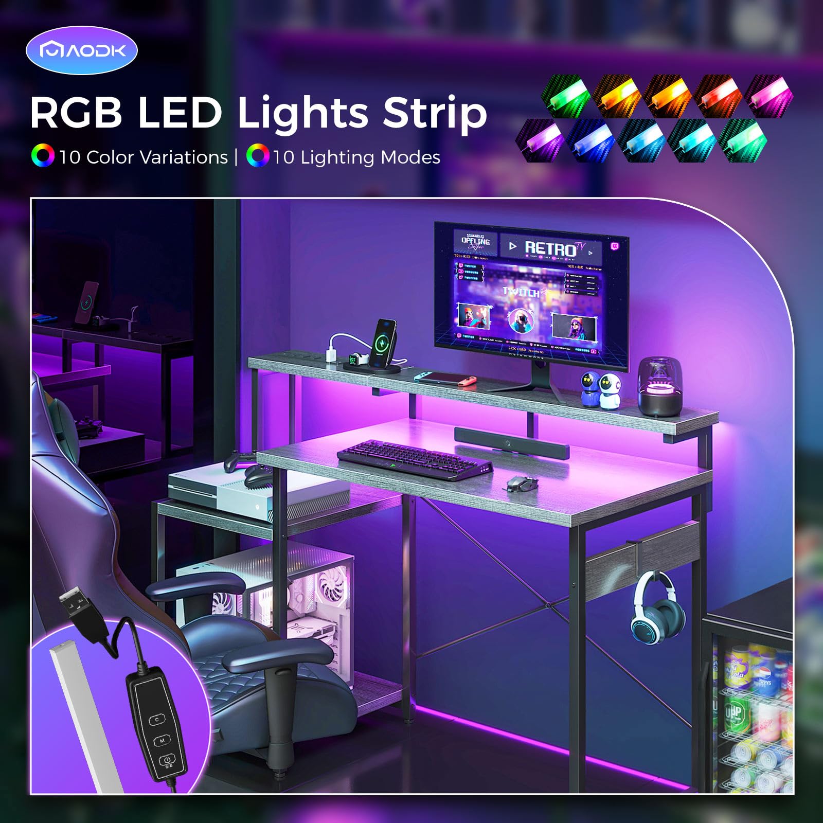 AODK Espacio amplio para monitor con superficie amplia para visualización cómoda.