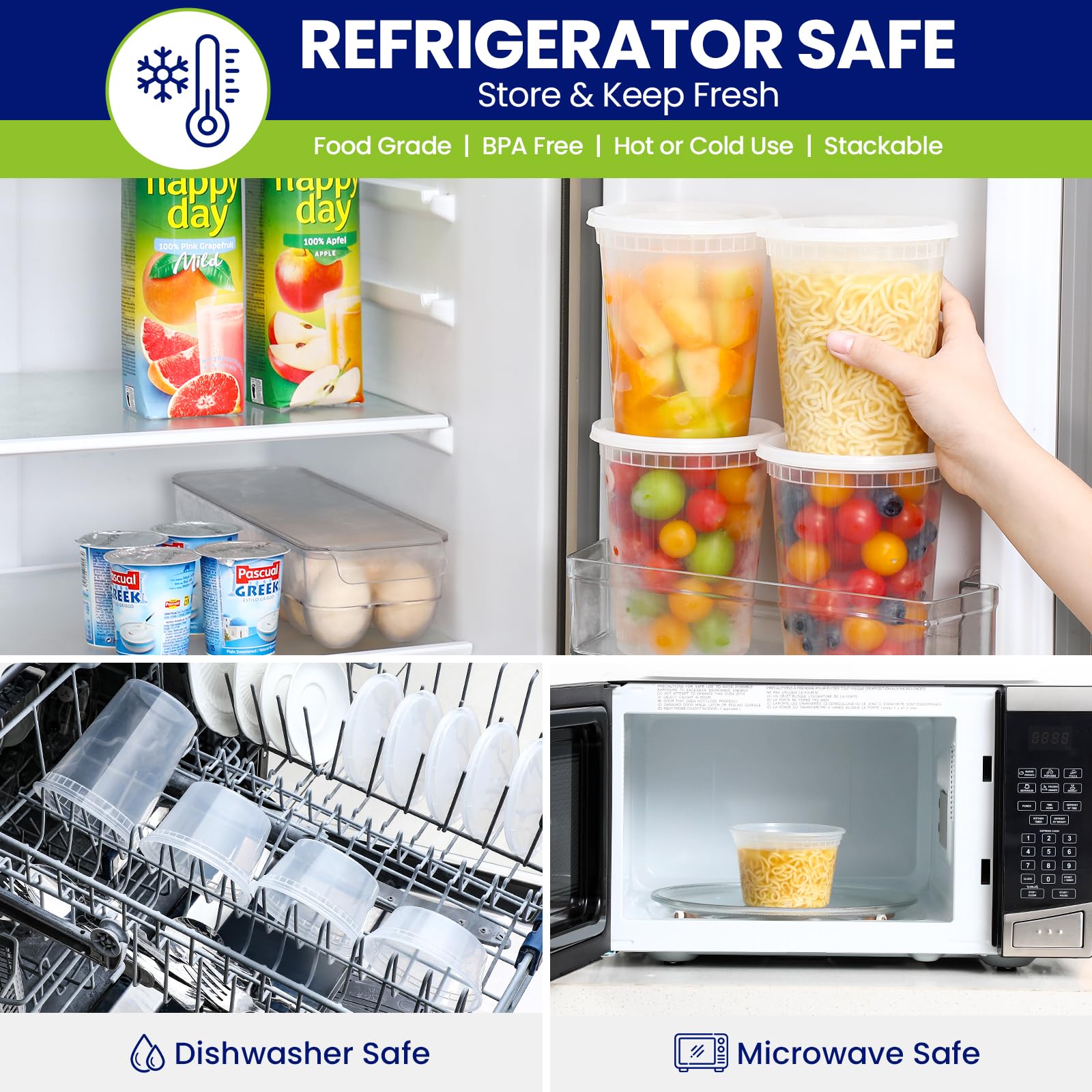 AOZITA apto-microondas-congelador-32oz, recalentar rápido y almacenamiento seguro.