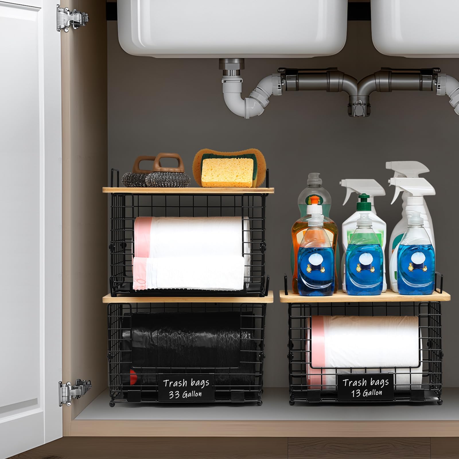 AOZITA cestas apiladas de dos niveles para ahorro de espacio