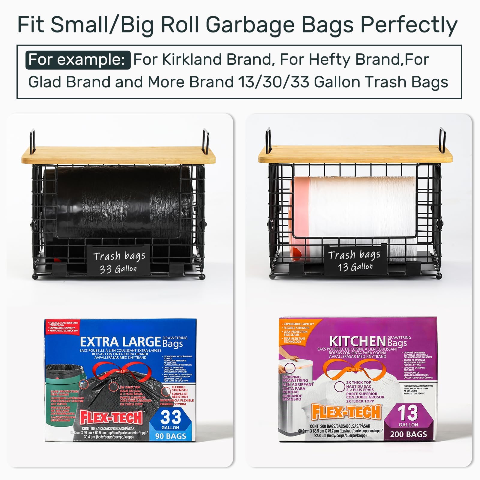 AOZITA dispensador de bolsas 13-30-33 galones, fácil de usar