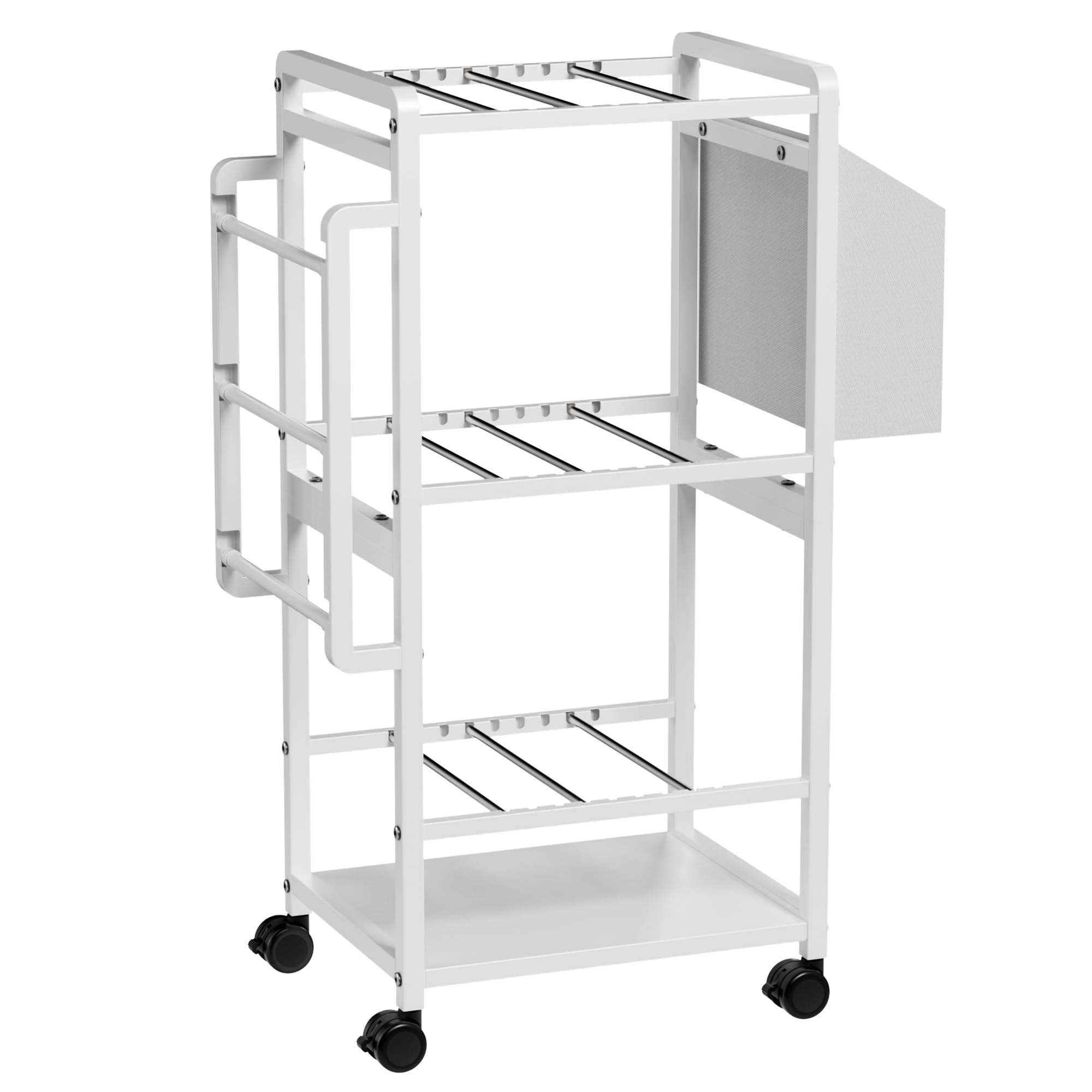 Aquzee escena en taller con organizador blanco, diseño limpio y práctico.