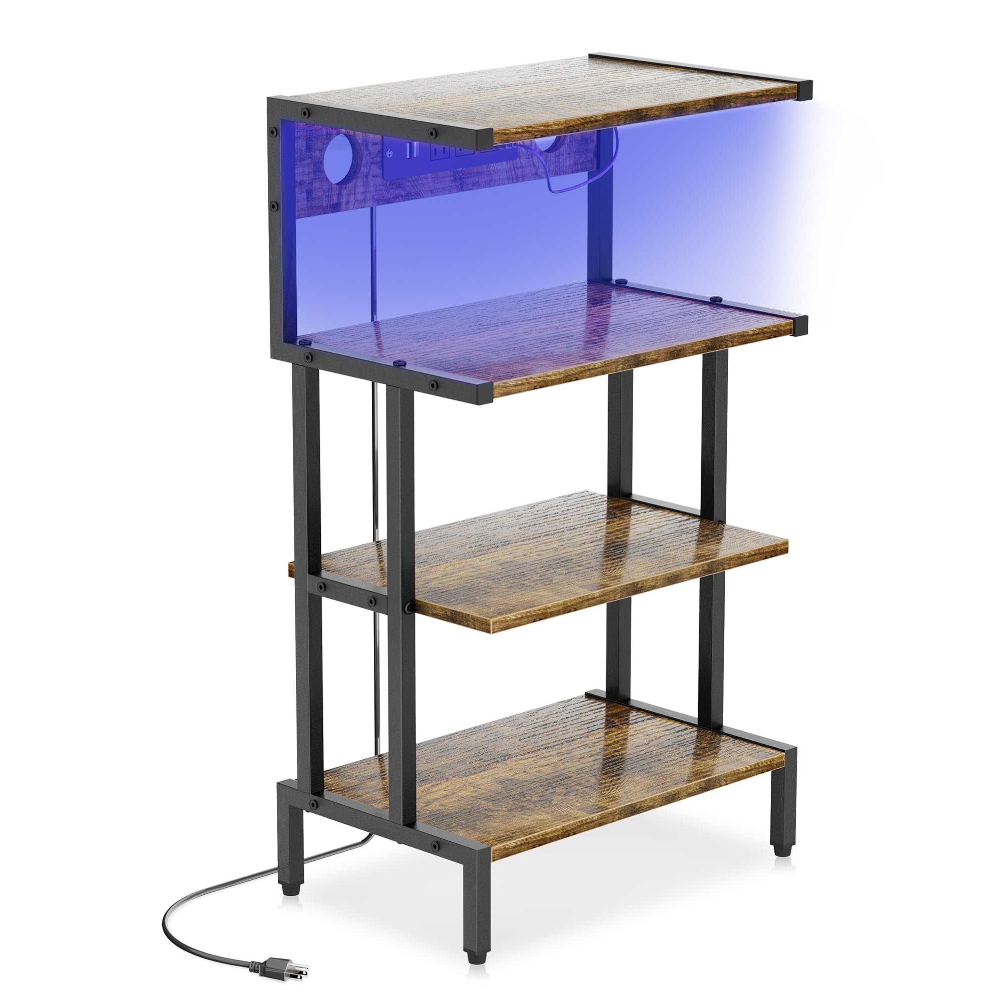 Aquzee estante para consolas con enchufe integrado, ideal para organizar tu sala de juego.