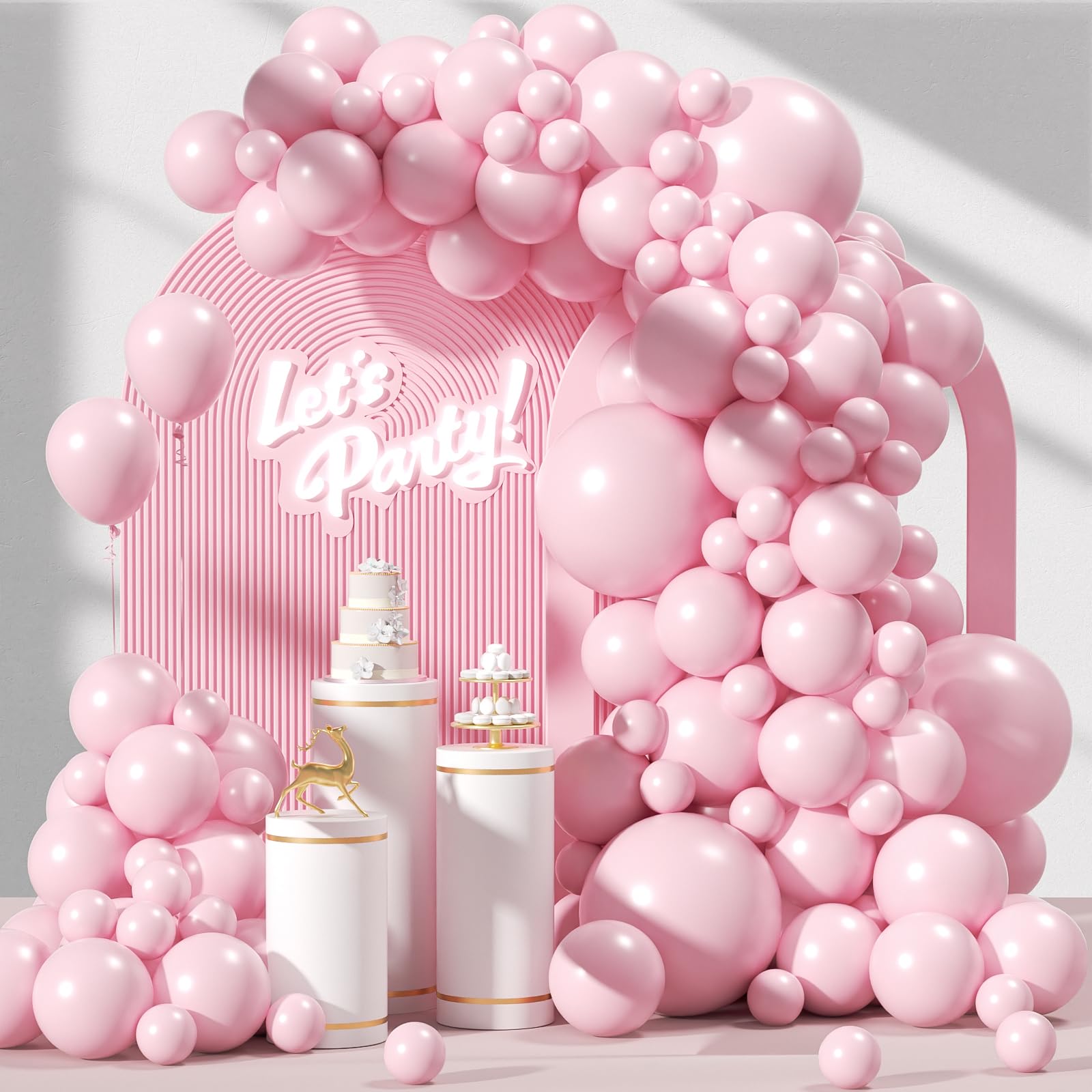 Awenztech arco de globos rosa claro para fiestas, ideal como centro fotográfico.