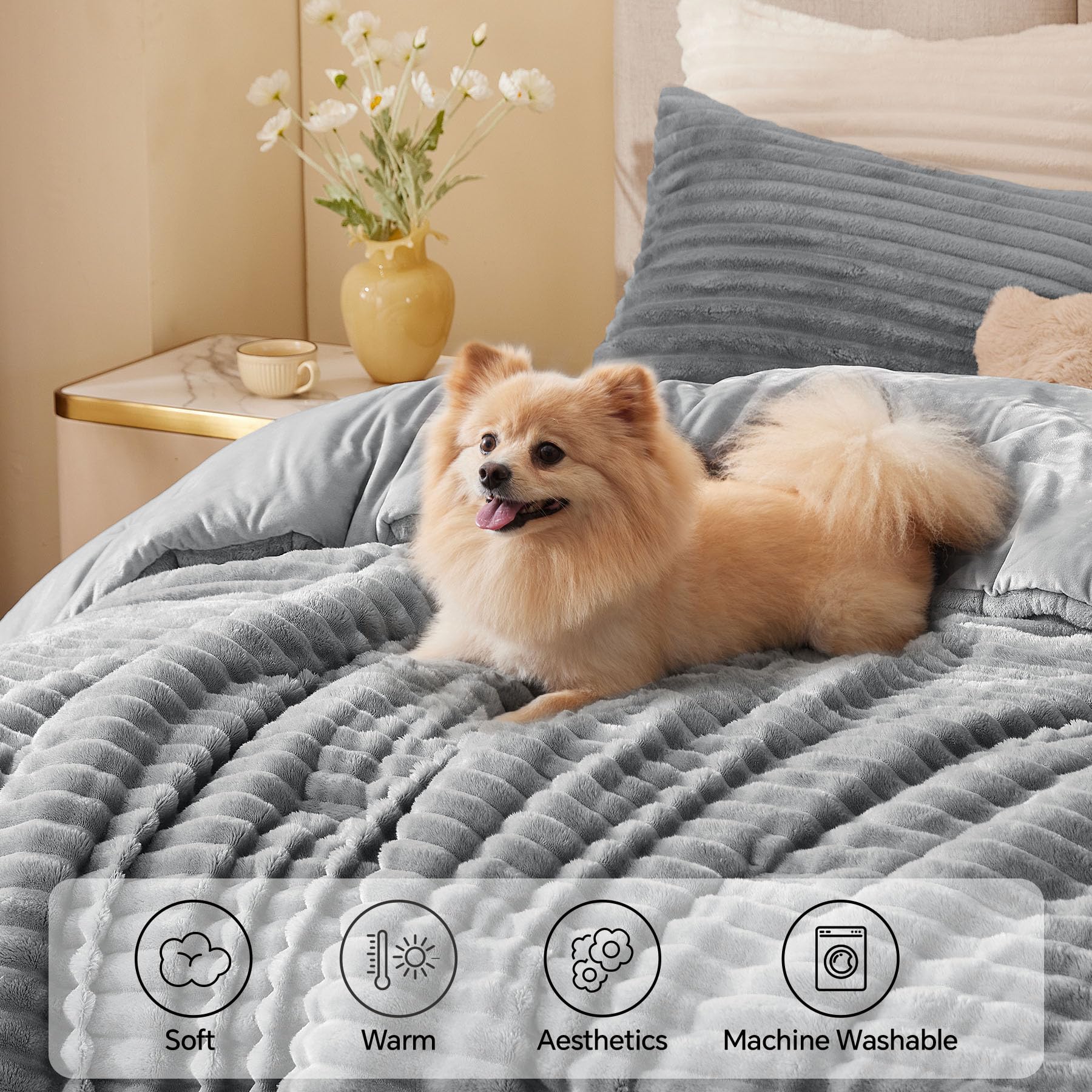 BEDELITE edredón queen diseño rayas 3D aporta estilo moderno.