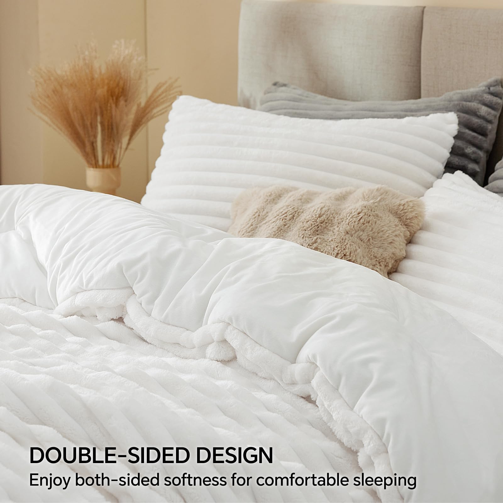 BEDELITE edredón rey blanco plush añade elegancia y confort al dormitorio