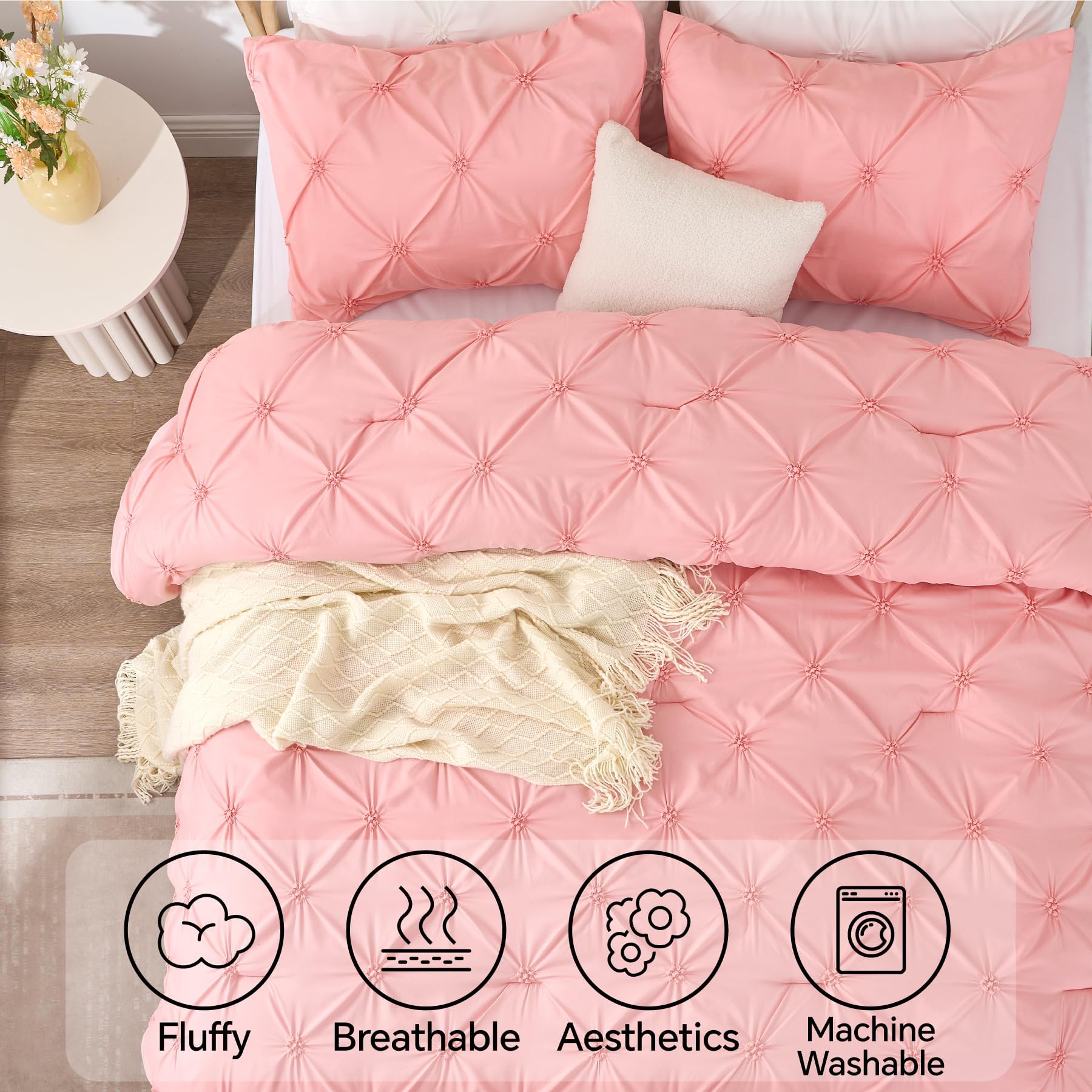 BEDELITE edredón rosa con dos fundas de almohada 20x36, ideal para completar la cama.