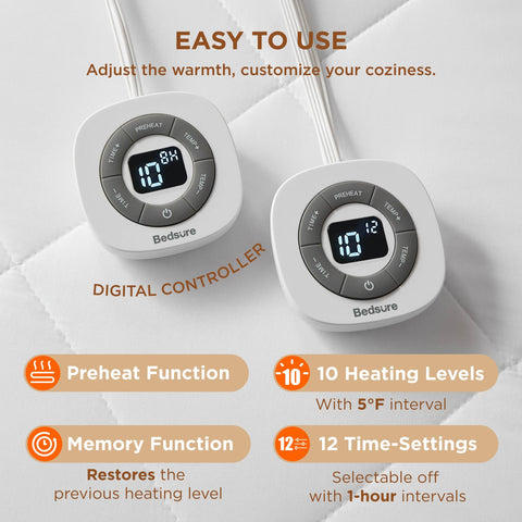 Bedsure precalentamiento y ajuste de temperatura, enfoque superior, inicia la noche con calor estable