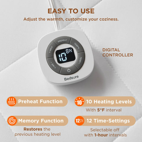 Bedsure cobertor calefactable con función de memoria para mantener la temperatura anterior.