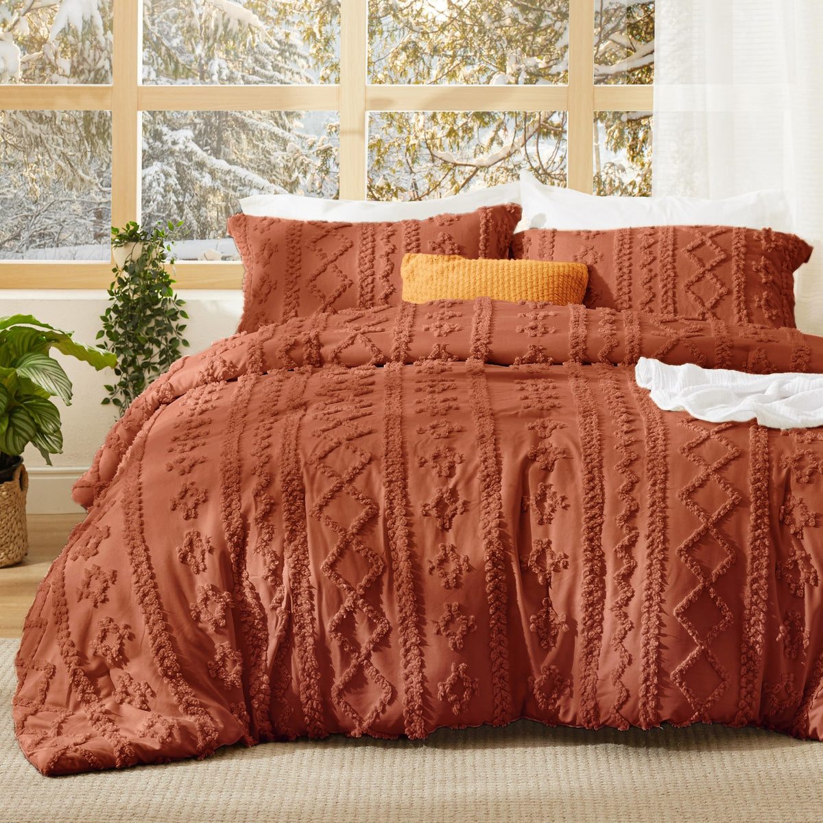 Bedsure conjunto edredón boho California King en terracota, estilo elegante