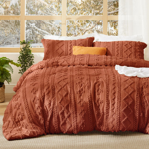 Bedsure conjunto edredón boho California King en terracota, estilo elegante