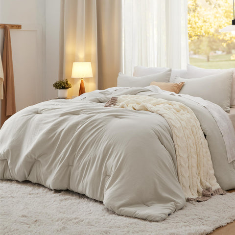 Bedsure conjunto edredón rey extragrande beige, aspecto cómodo para dormir