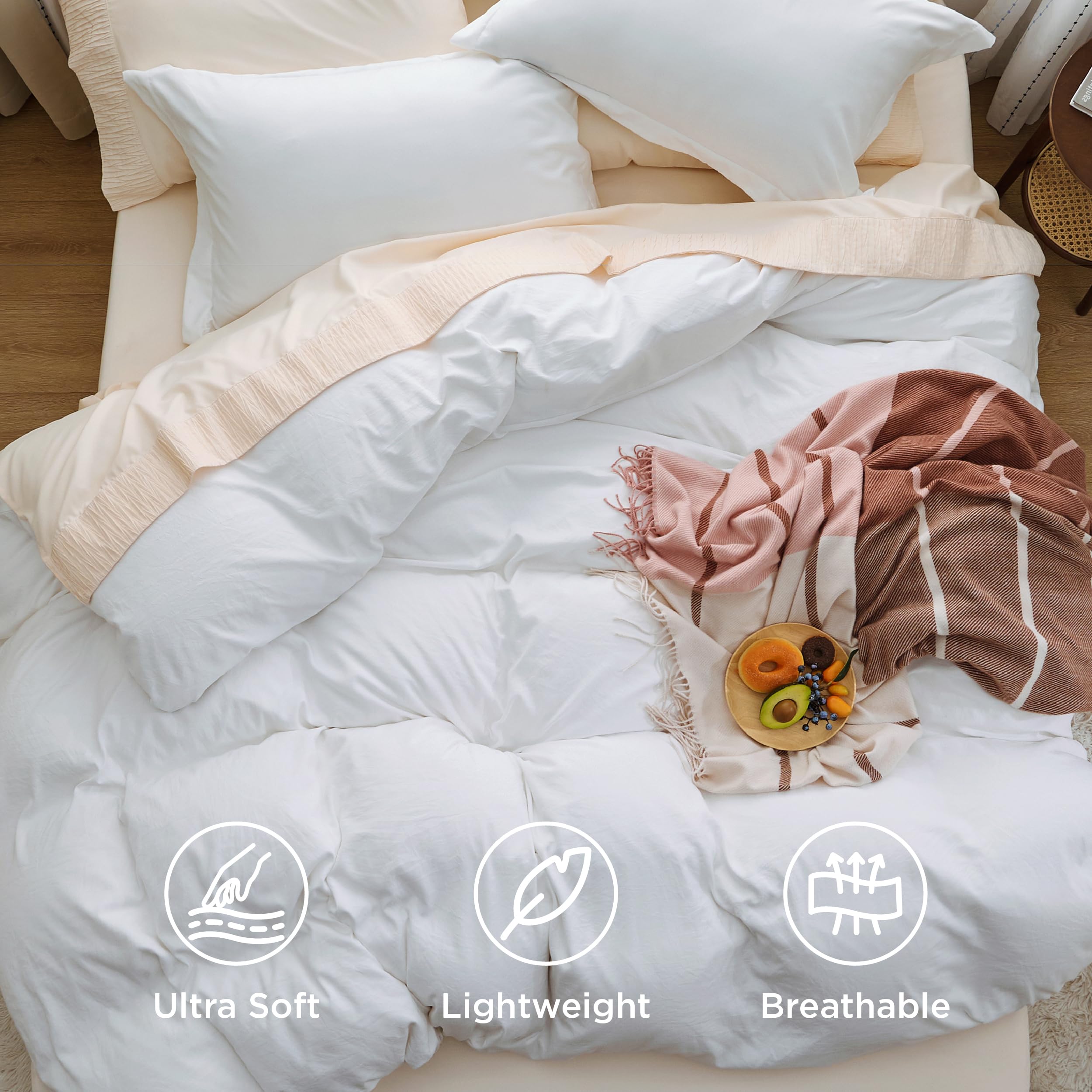 Bedsure cubrecama king blanco, estilo moderno y decorativo para habitación.