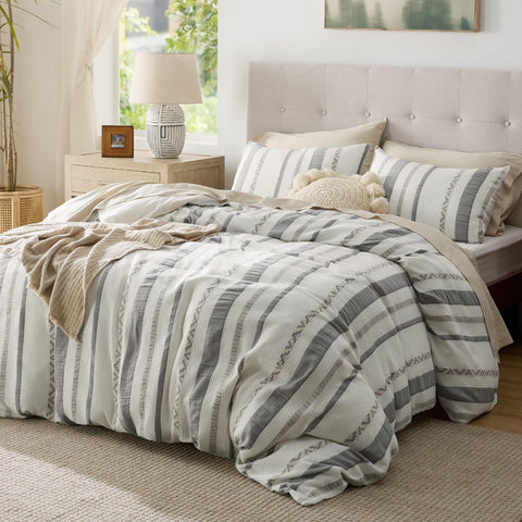 Bedsure cubrecama king crema, algodón 100% suave y transpirable para uso anual