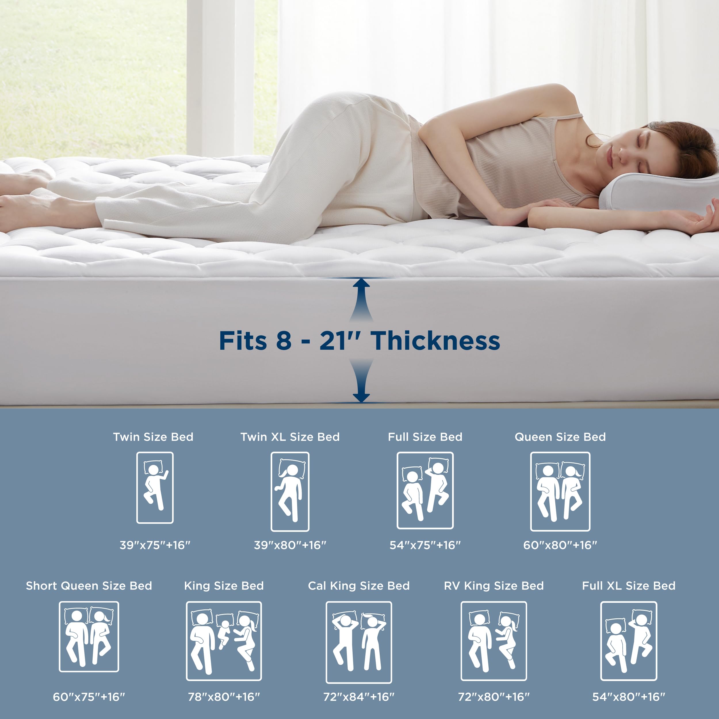 Bedsure cubrecolchon para cama individual blanco de microfibra duradera.