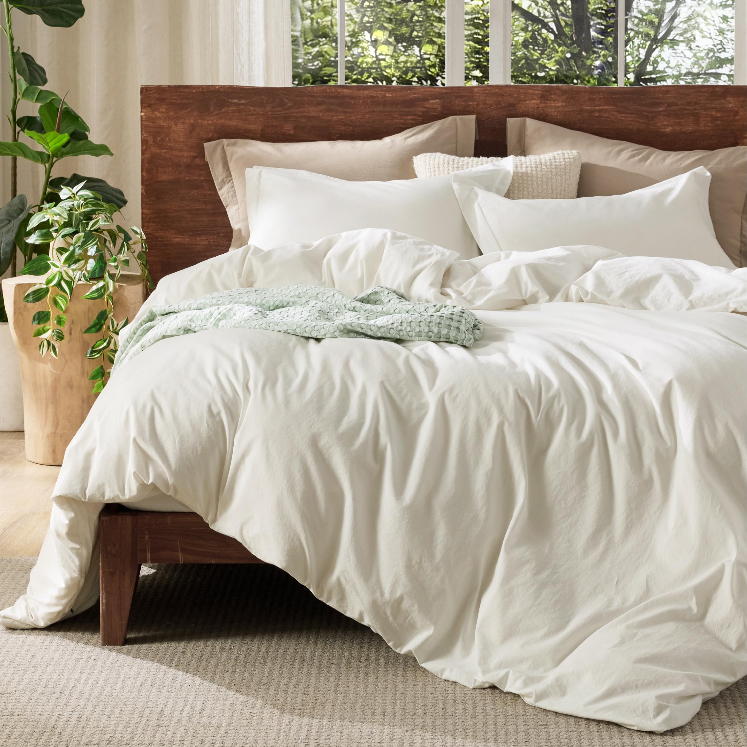Bedsure cubreduvet algodón lavado con textura de lino marfil para cama extragrande, estilo elegante