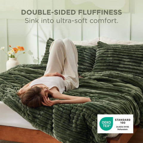 Bedsure diseño rayas olivo-verde, estilo atemporal para dormitorio.