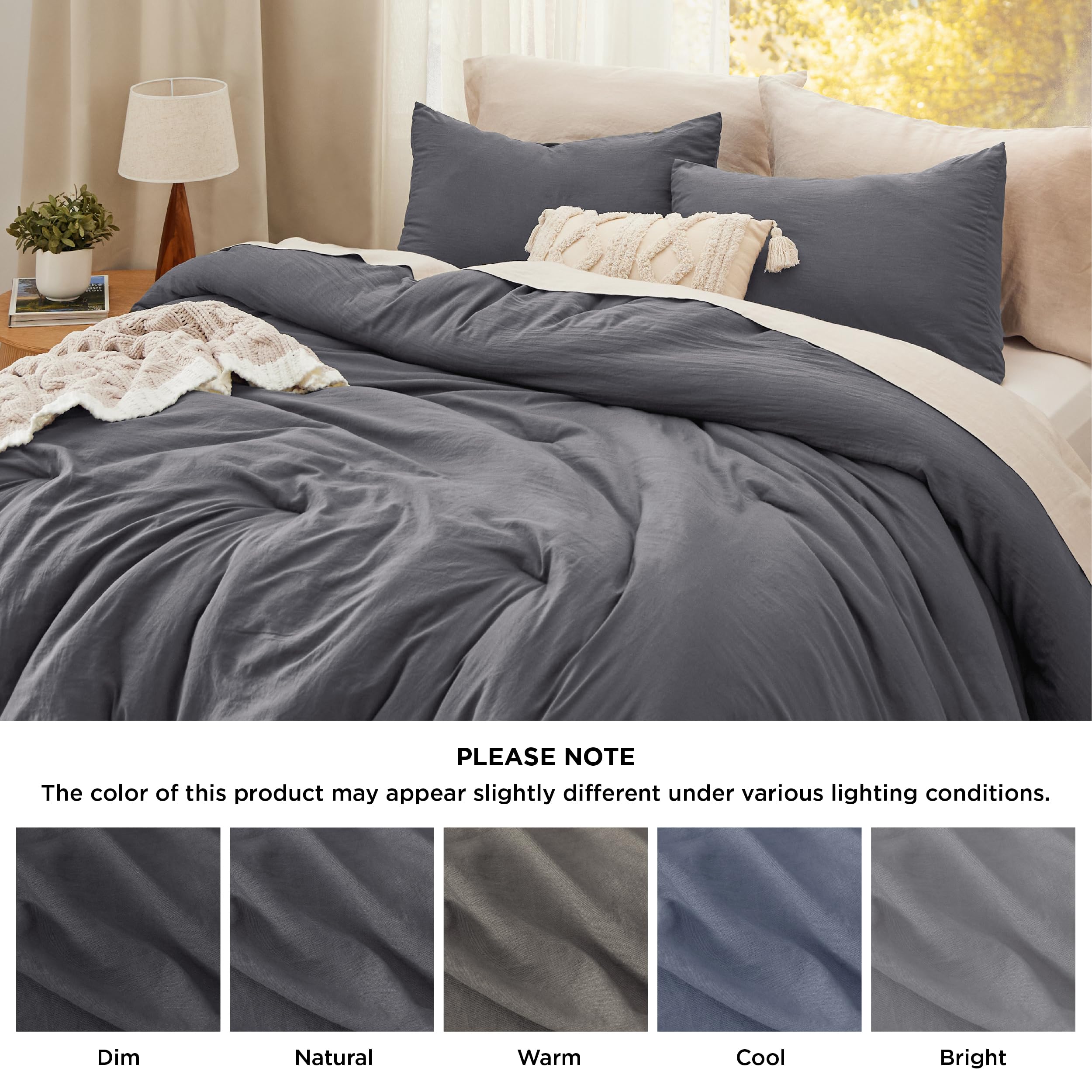 Bedsure dormitorio elegante, Gris oscuro para ambiente sereno.