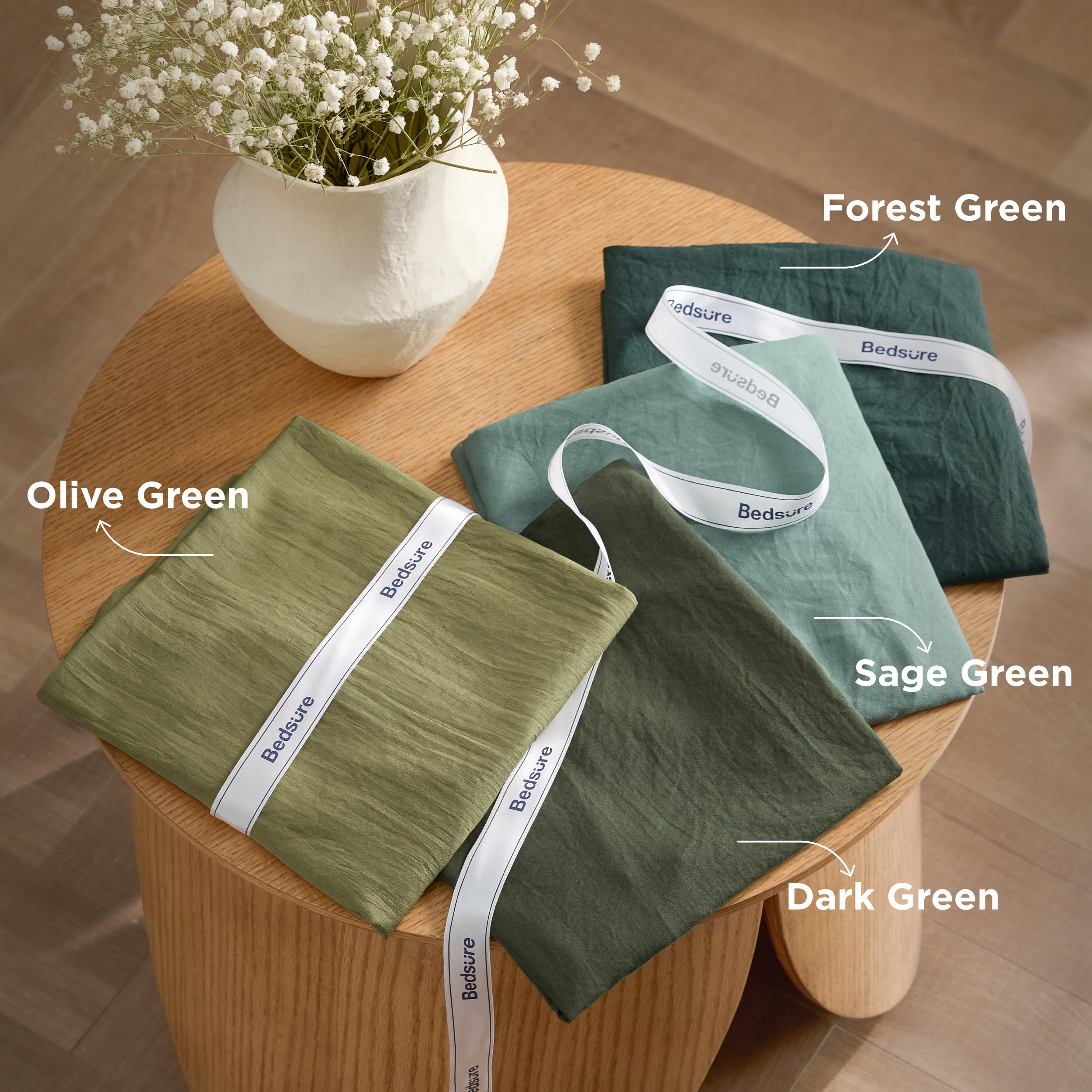 Bedsure conjunto de dormitorio verde oscuro, acabado natural y fácil cuidado.