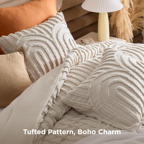 Bedsure edredón boho beige para cama Reina, tacto suave y cómodo