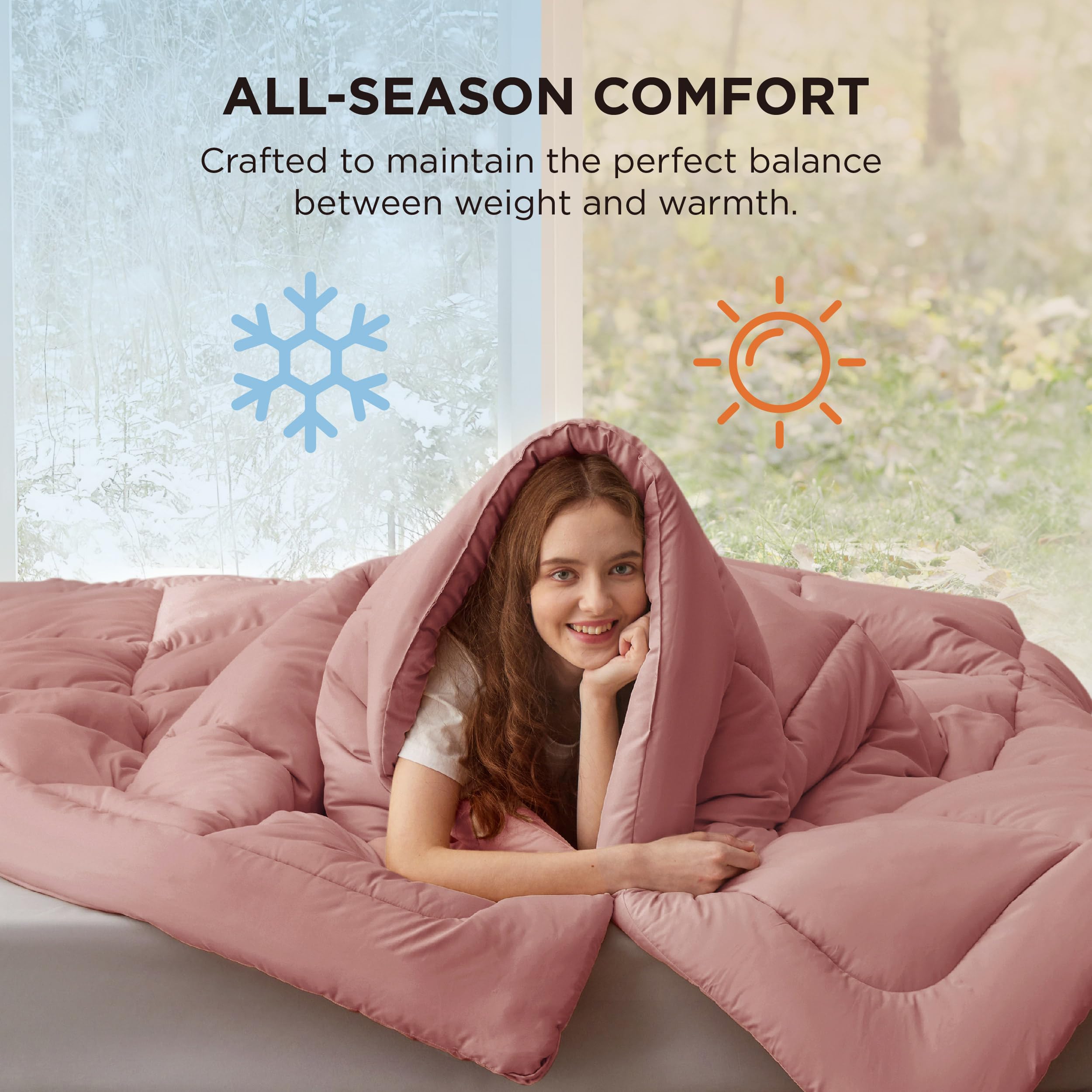 Bedsure edredón insert cierre laterales, rosa empolvado, fácil de fijar.