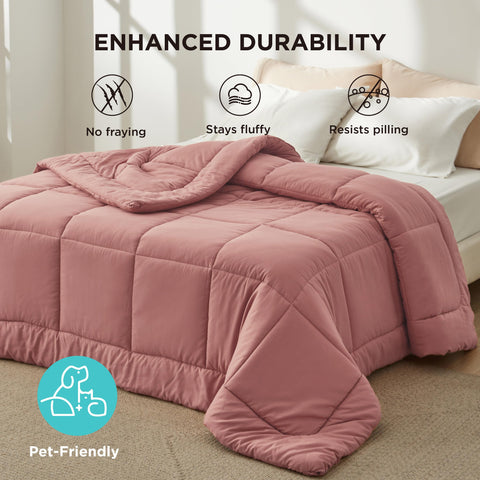 Bedsure edredón insert lavado en máquina, rosa empolvado, fácil recuperación.