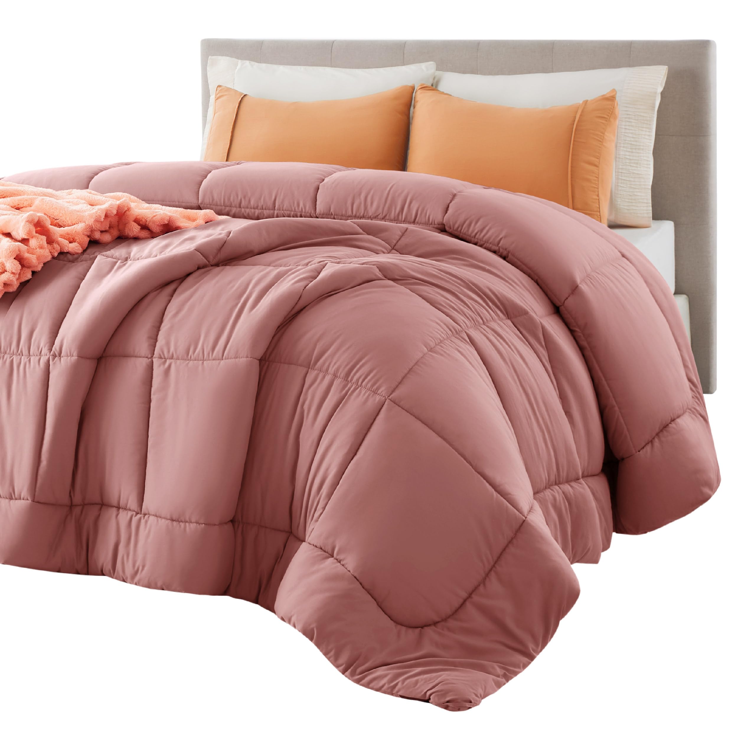 Bedsure edredón insert rosa empolvado, para cama talla reina, tacto suave y confort estable.