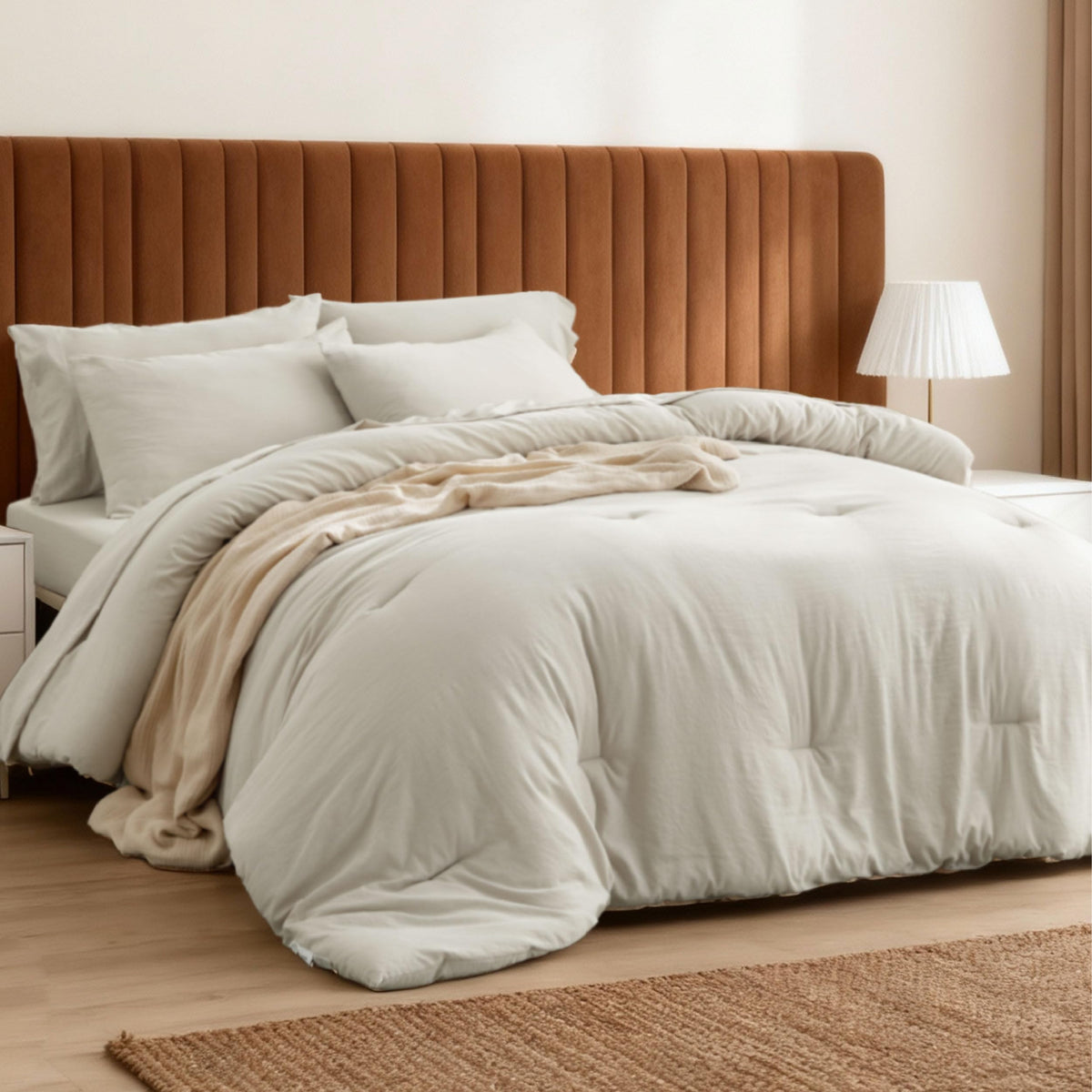 Bedsure edredón Queen beige con tacto suave para noches acogedoras