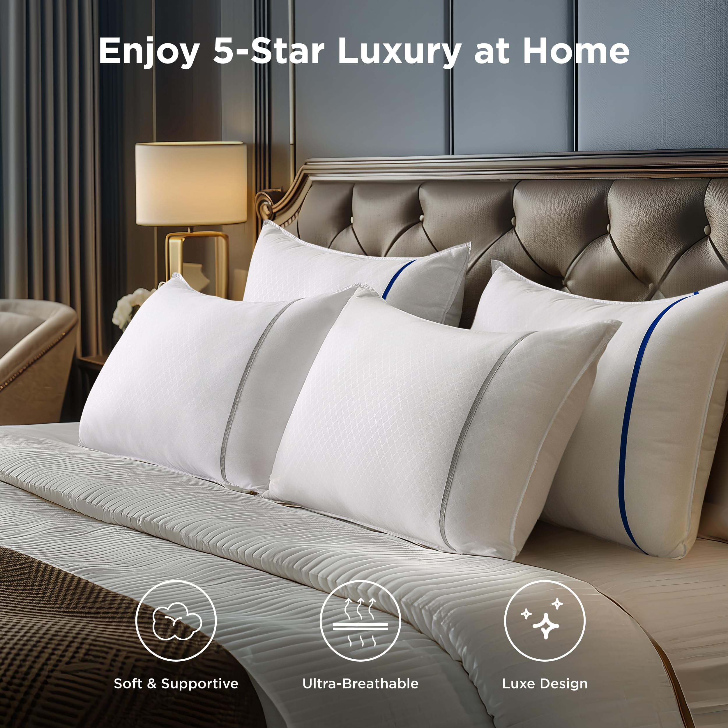 Bedsure almohadas reina con diseño diamante aportan lujo y estabilidad al reposo nocturno.