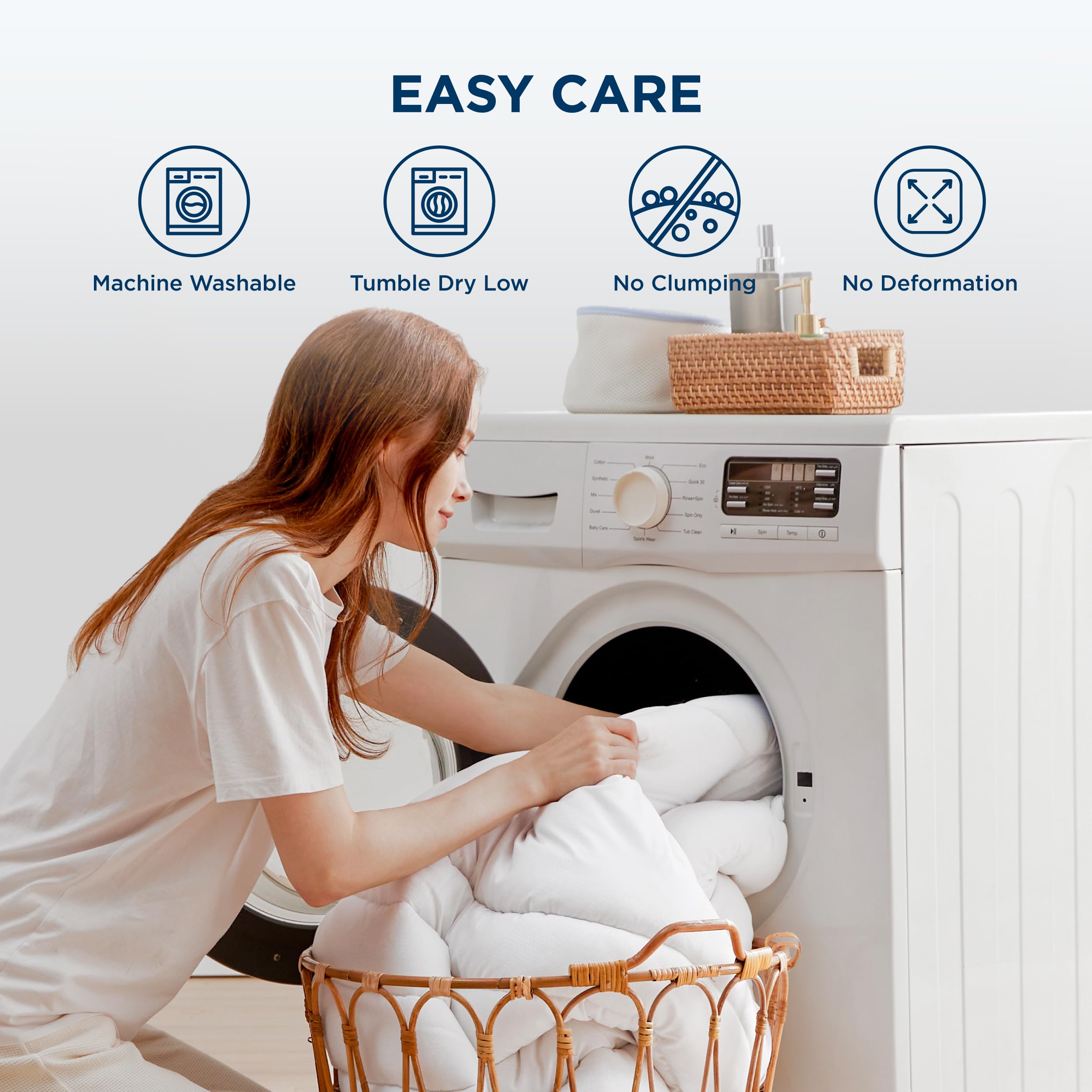 Bedsure lavado en frío y secado suave para uso diario.