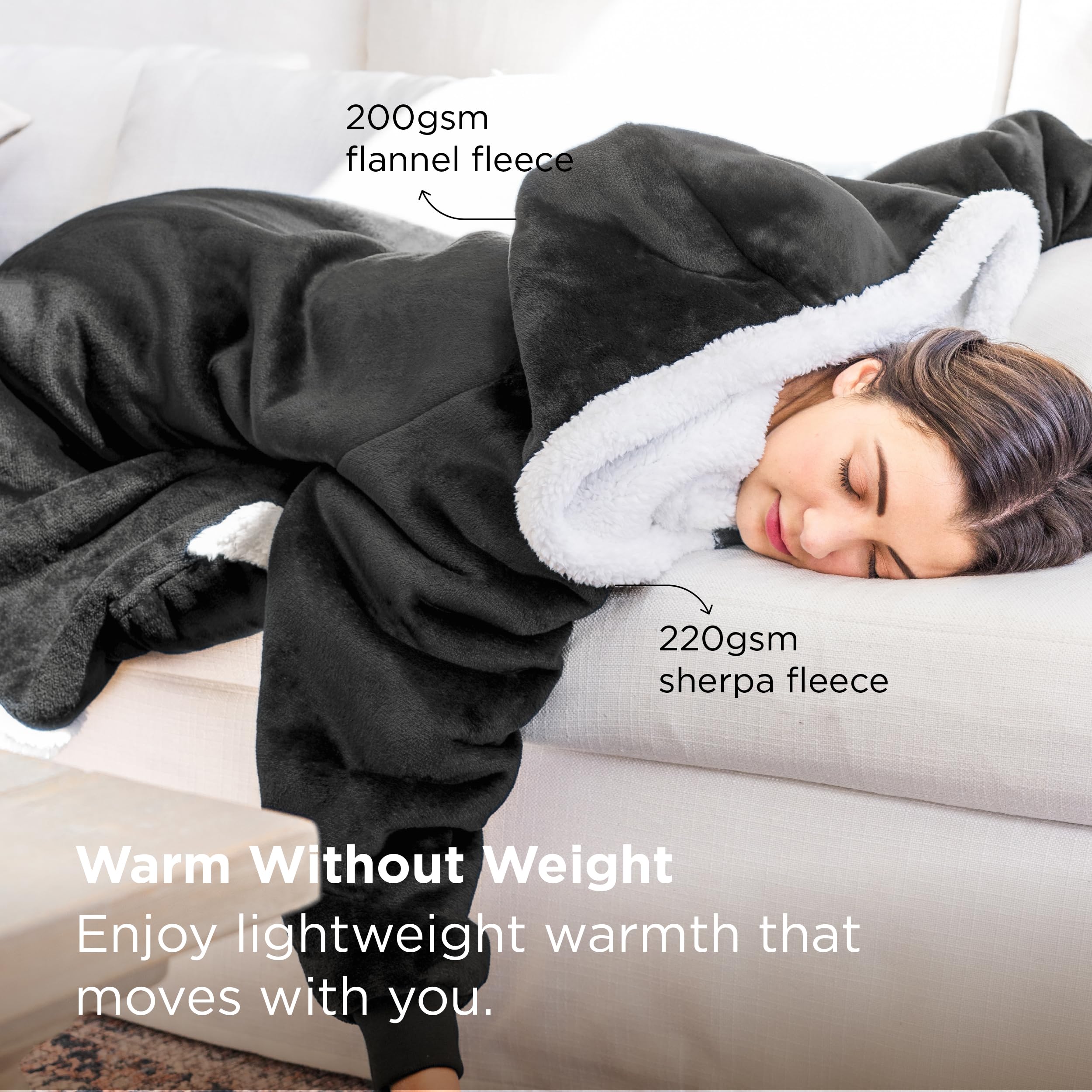 Bedsure manta capucha sherpa bolsillos, mantiene las manos cálidas y objetos cerca.