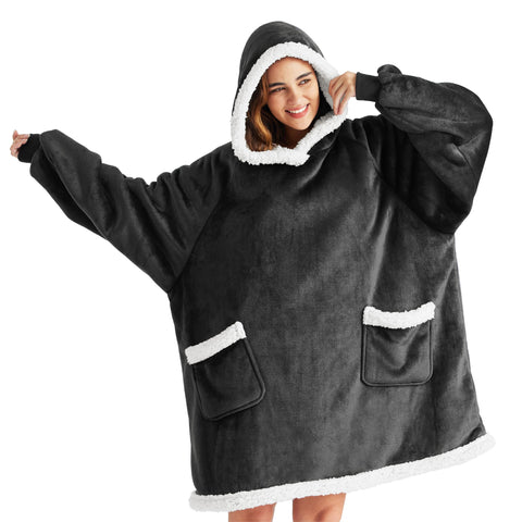 Bedsure manta con capucha Sherpa, detalle frontal suave y cálido para el hogar.