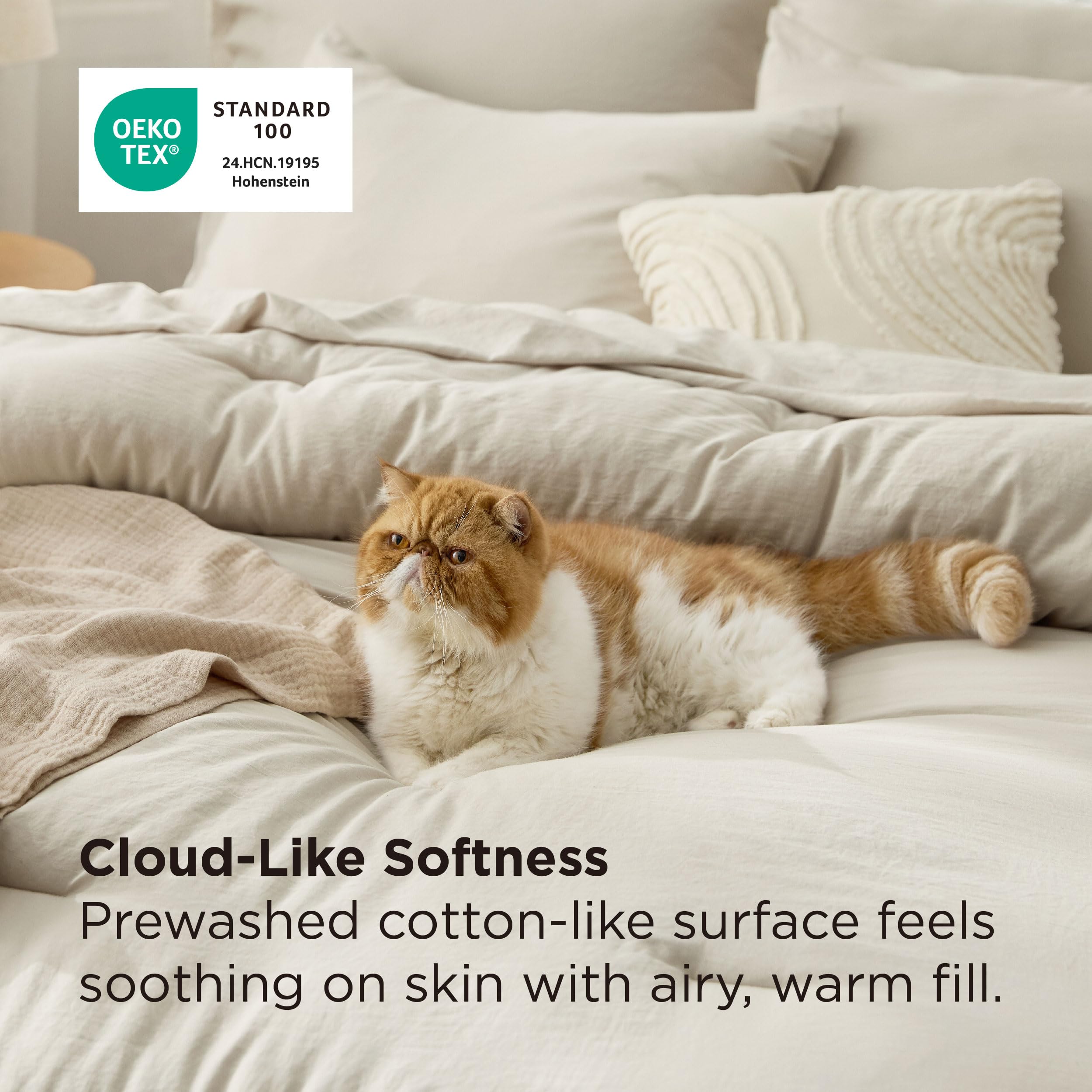 Bedsure detalle de costura en el edredón beige para durabilidad